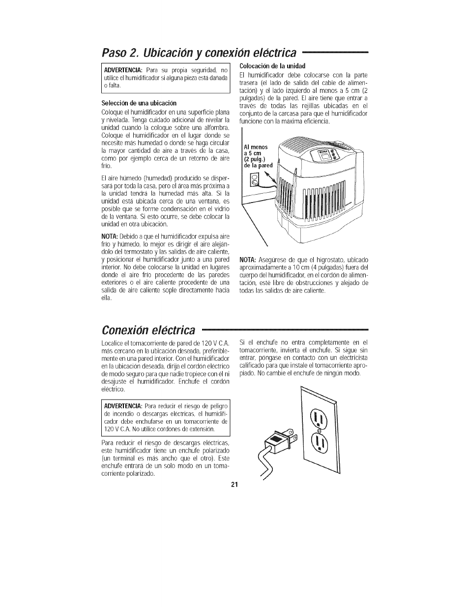 Paso 2. ubicación y conexión eléctrica, Conexión eléctrica | Kenmore 758.15408 User Manual | Page 21 / 32