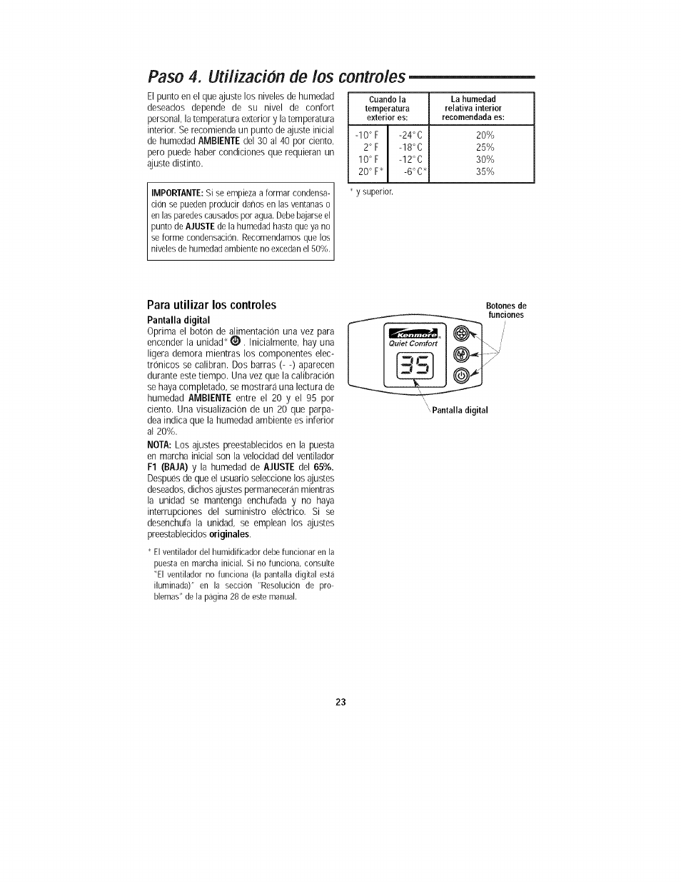 Paso 4. utìuzadón de los coniroies, Para utilizar los controles | Kenmore 758.15408 User Manual | Page 23 / 32