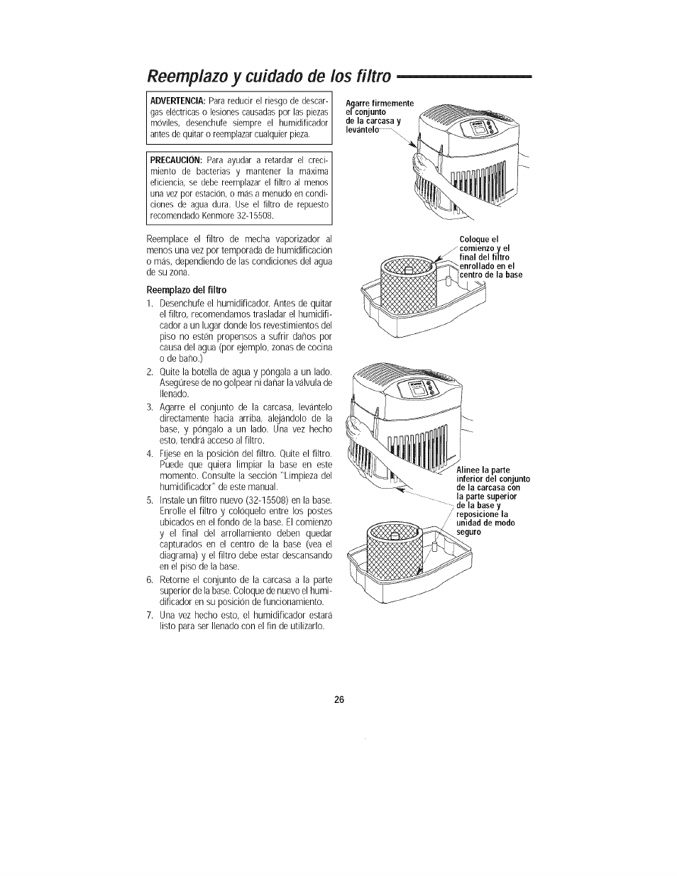 Reemplazo y cuidado de ios filtro | Kenmore 758.15408 User Manual | Page 26 / 32