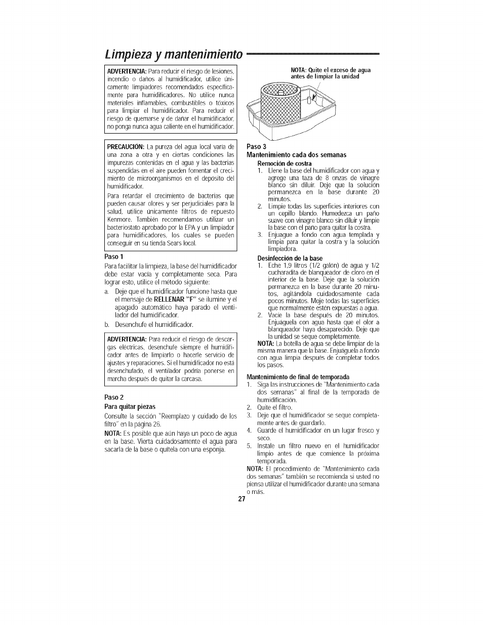 Limpieza y mantenimiento | Kenmore 758.15408 User Manual | Page 27 / 32