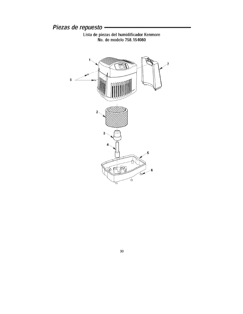 Piezas de repuesto | Kenmore 758.15408 User Manual | Page 30 / 32