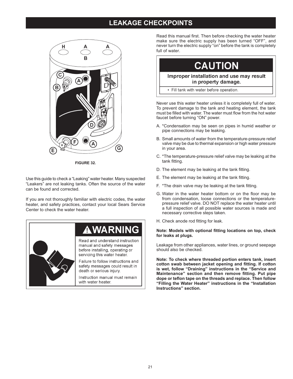 Leakage checkpoints | Kenmore The Economizer(TM) 6 Compact Electric 153.31604 User Manual | Page 21 / 24