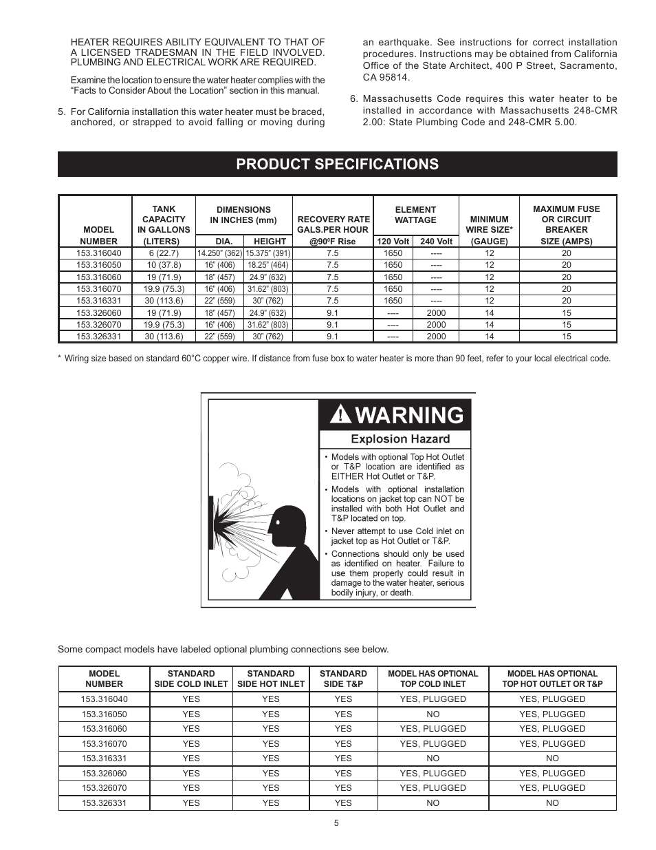 Product specifications | Kenmore The Economizer(TM) 6 Compact Electric 153.31604 User Manual | Page 5 / 24