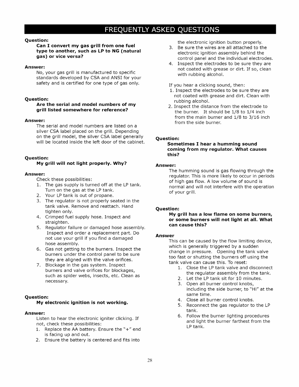 Frequently asked questions | Kenmore 119.1643301 User Manual | Page 28 / 31