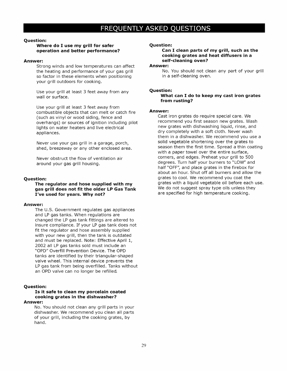 Frequently asked questions | Kenmore 119.1643301 User Manual | Page 29 / 31