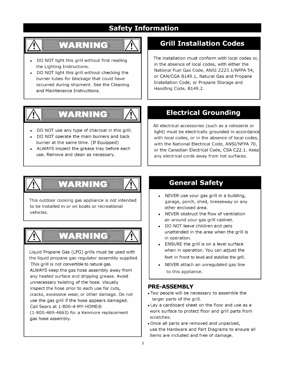 General safety | Kenmore 119.1643301 User Manual | Page 3 / 31