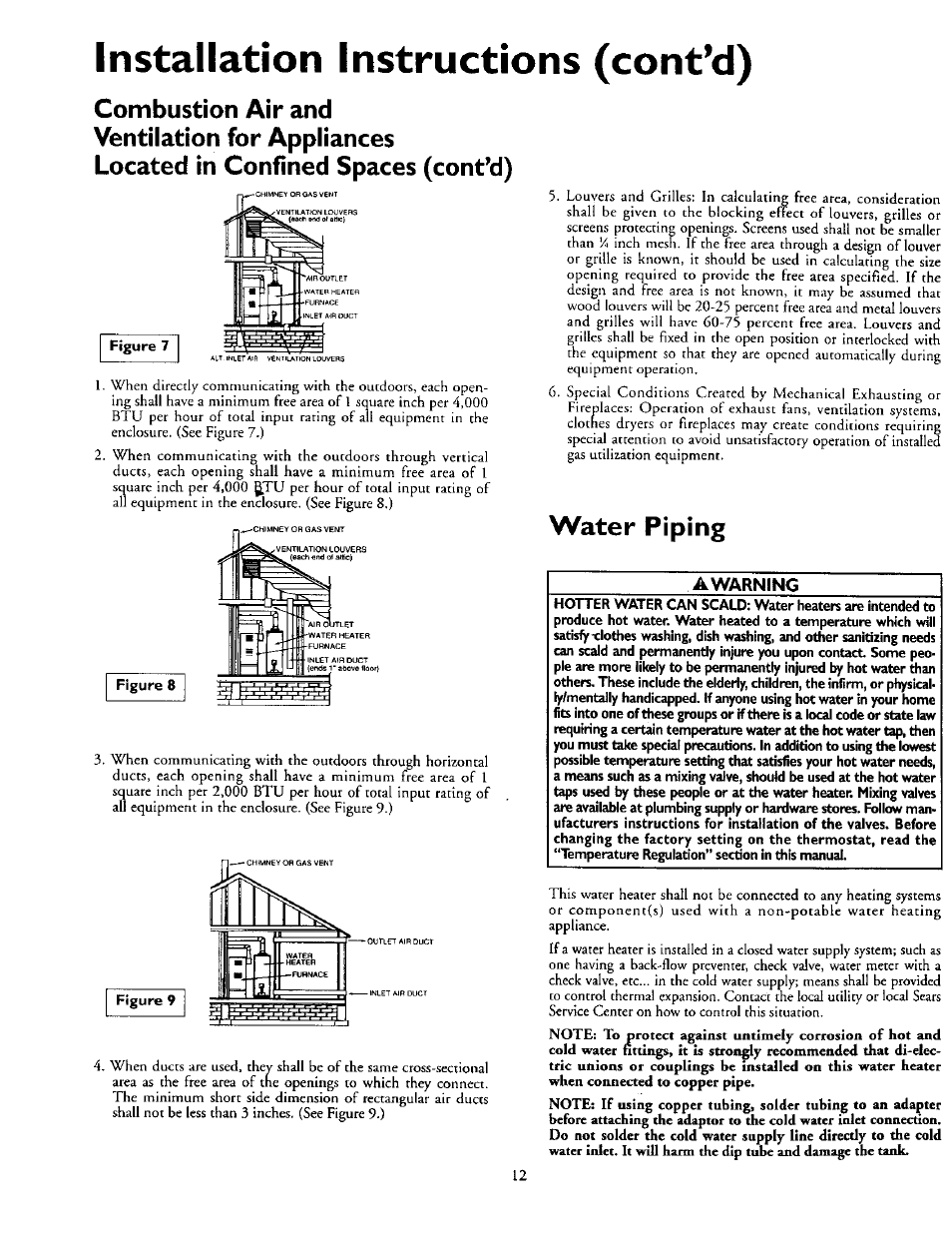 Water piping, Installation instructions (cont’d) | Kenmore 153.337002 User Manual | Page 12 / 32