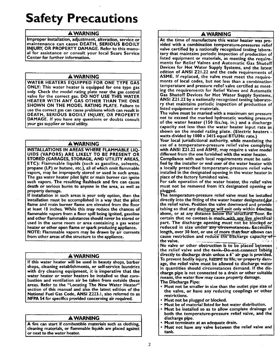 A warning, Awarning, Safety precautions | Kenmore 153.337002 User Manual | Page 2 / 32