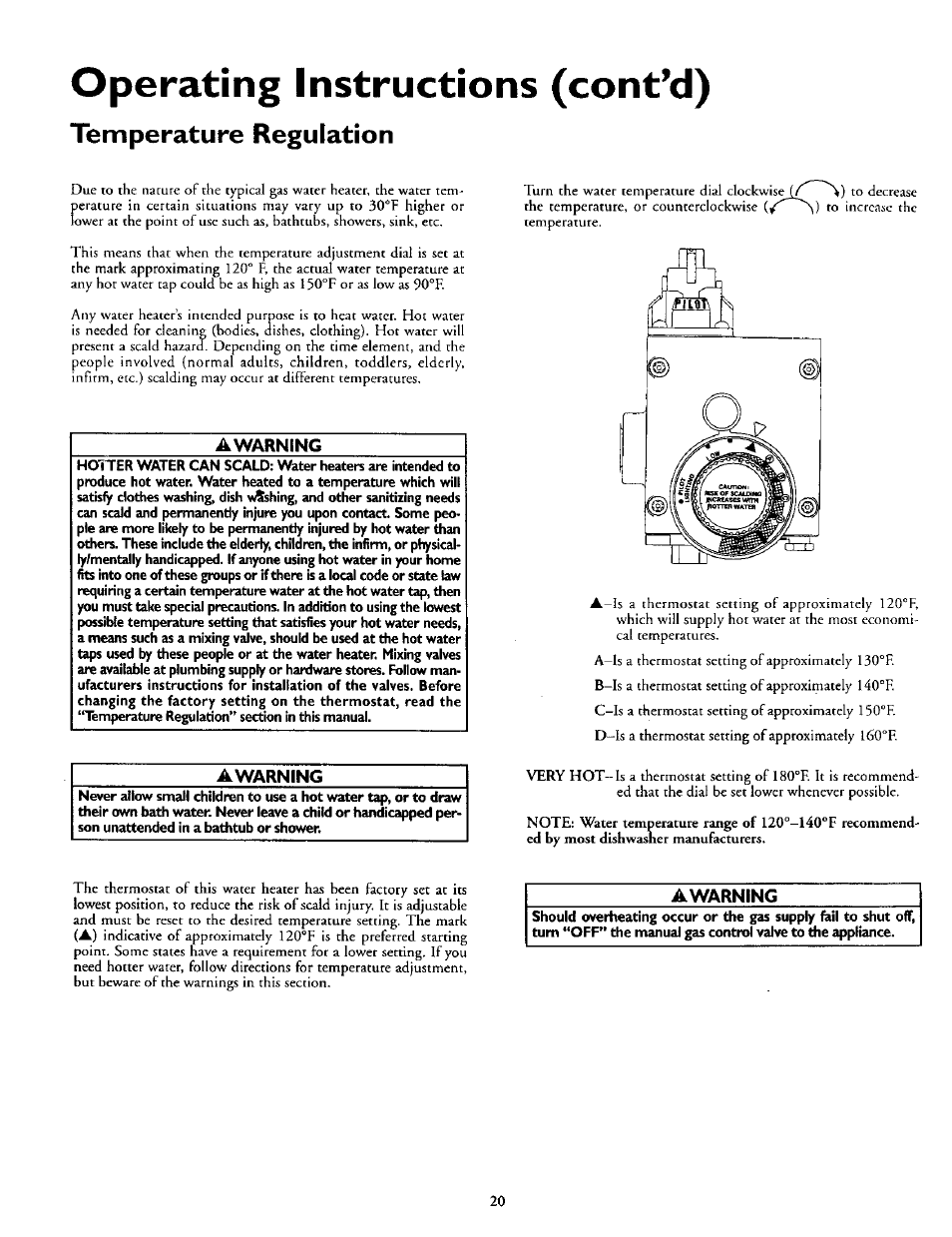 Operating instructions (cont’d), Temperature regulation | Kenmore 153.337002 User Manual | Page 20 / 32