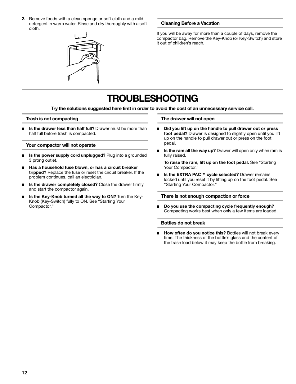 Troubleshooting | Kenmore 665.1363 User Manual | Page 12 / 12