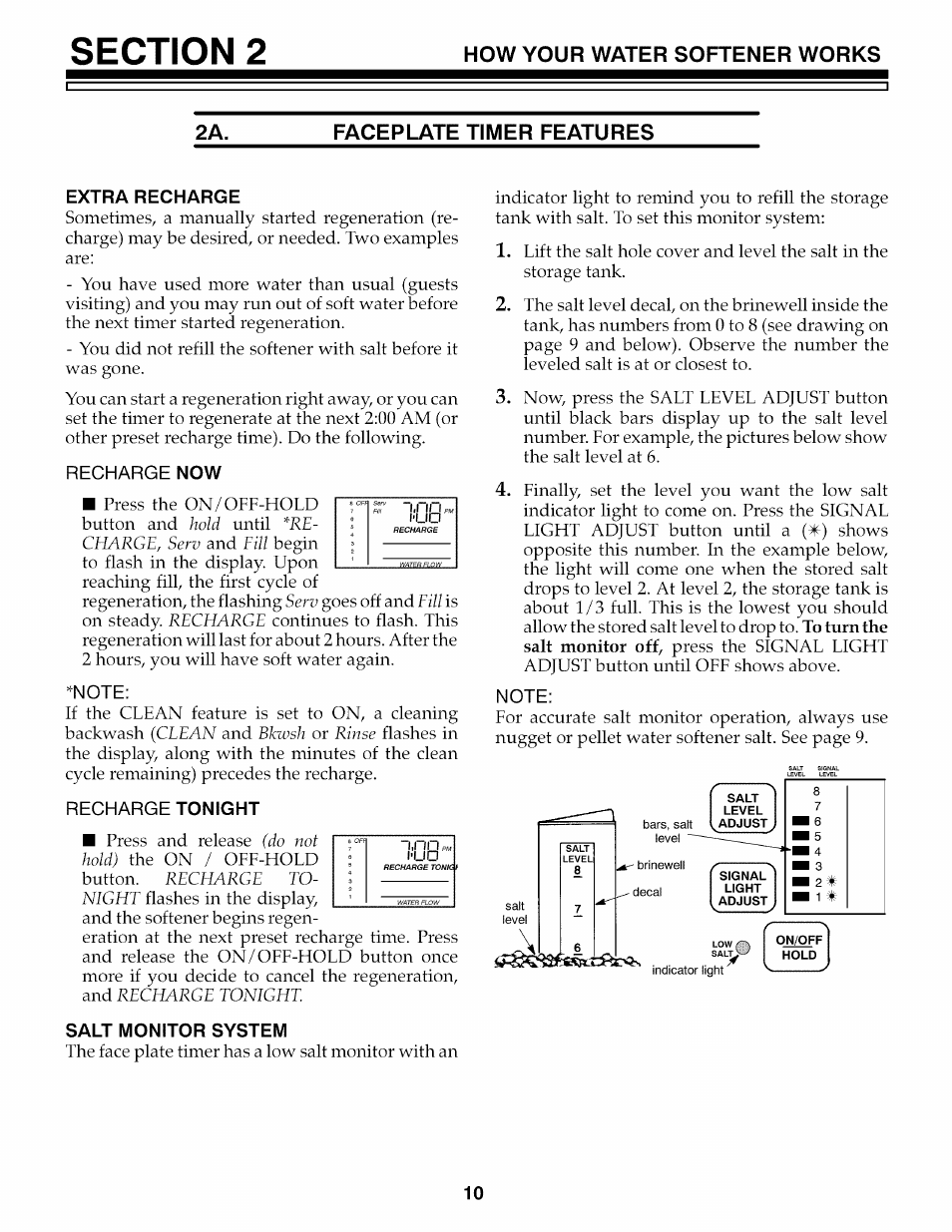 Faceplate timer features, Extra recharge, Salt monitor system | Kenmore 625.3486 User Manual | Page 10 / 32