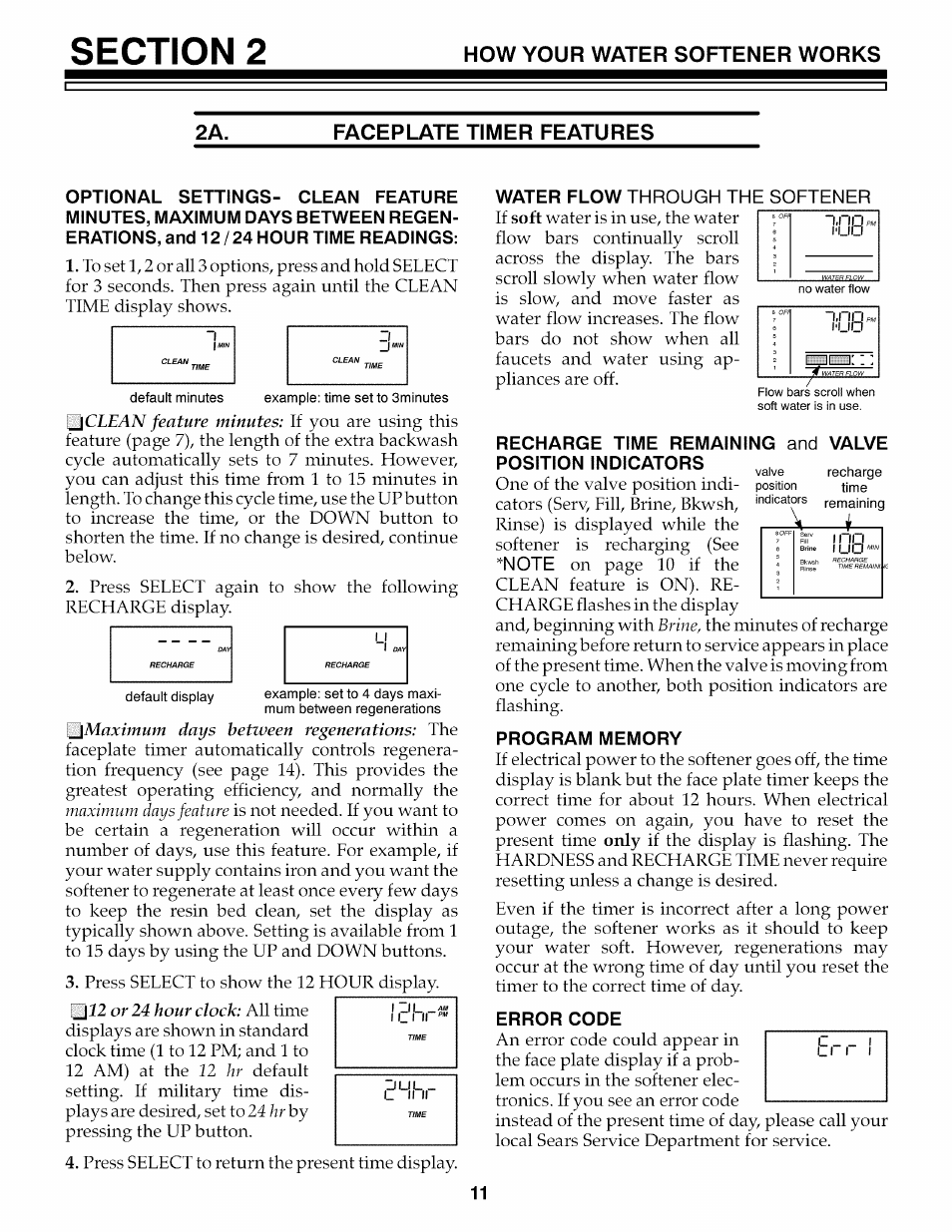 Faceplate timer features, Program memory, Error code | Kenmore 625.3486 User Manual | Page 11 / 32