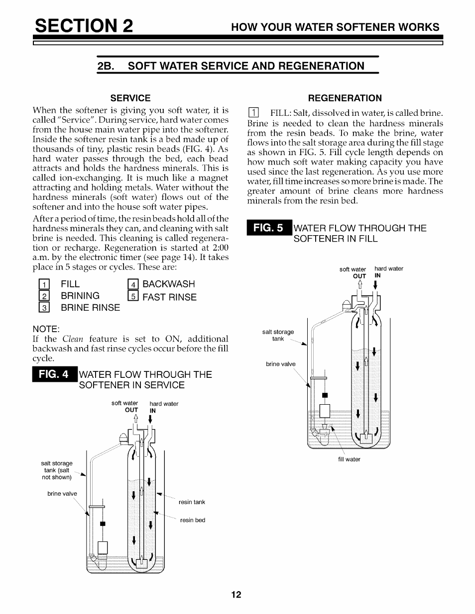 2b. soft water service and regeneration, Service, Regeneration | Kenmore 625.3486 User Manual | Page 12 / 32