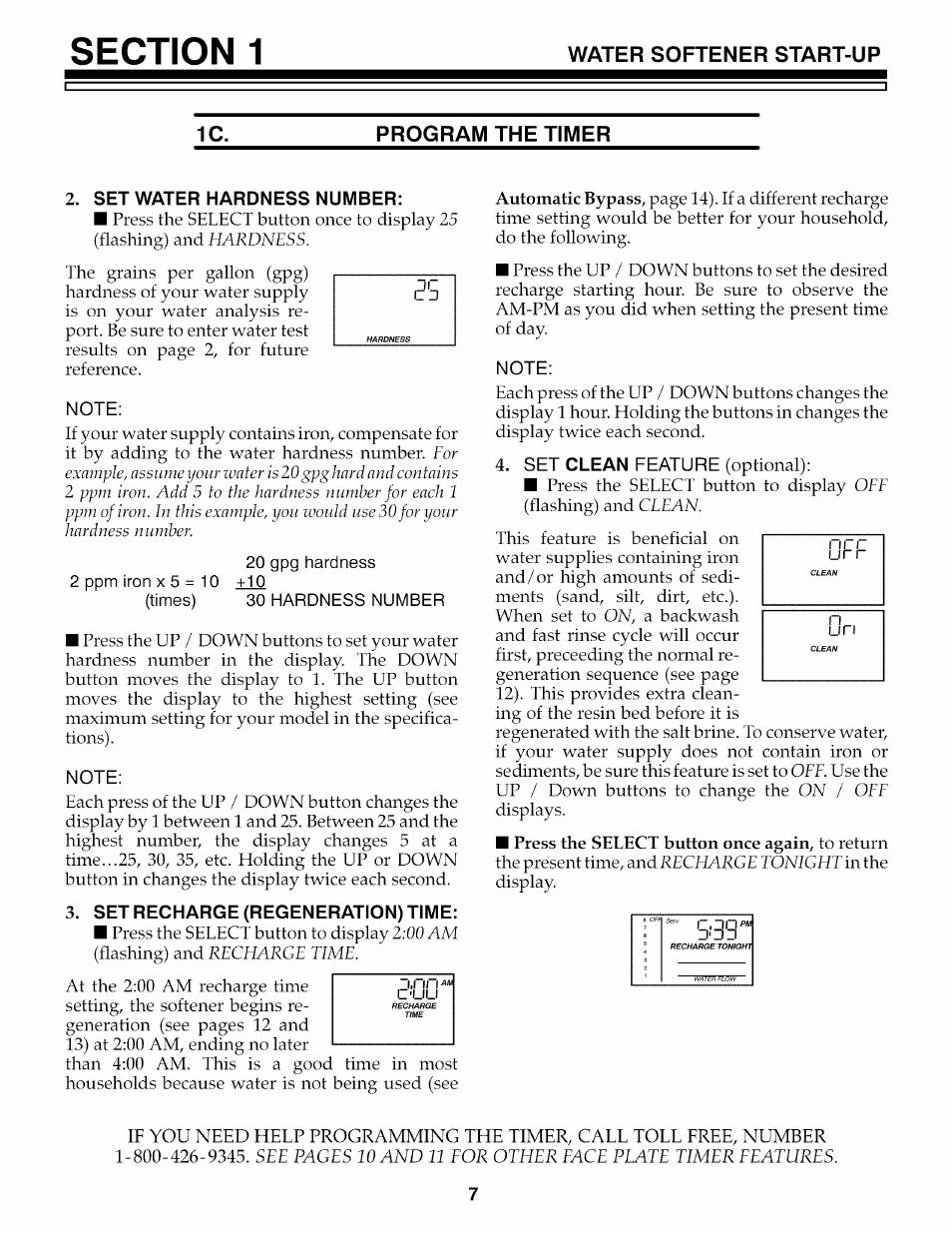 Program the timer, Set water hardness number, Set recharge (regeneration) time | Water softener start-up | Kenmore 625.3486 User Manual | Page 7 / 32