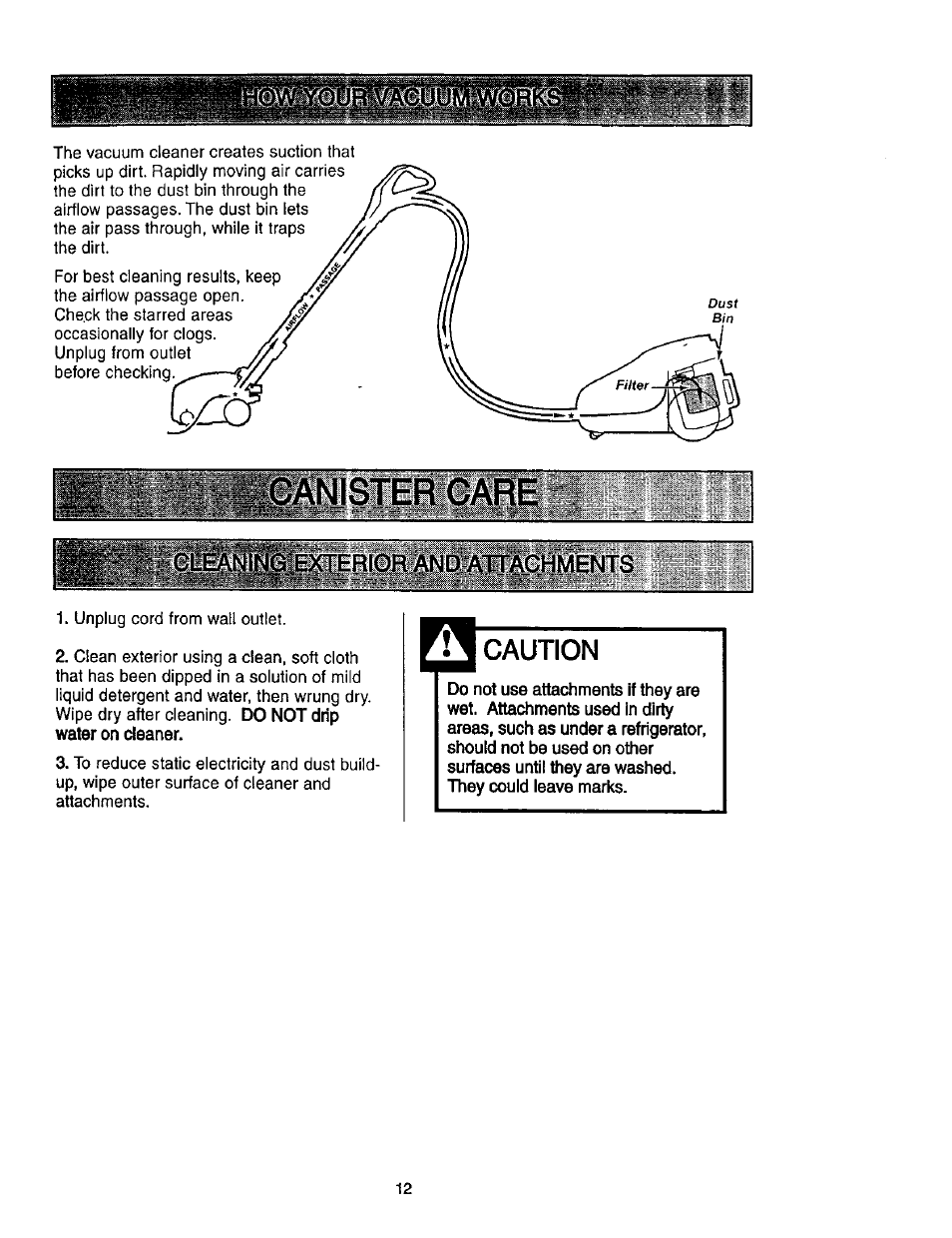 Caution, Nister care | Kenmore 116.23637C User Manual | Page 12 / 21