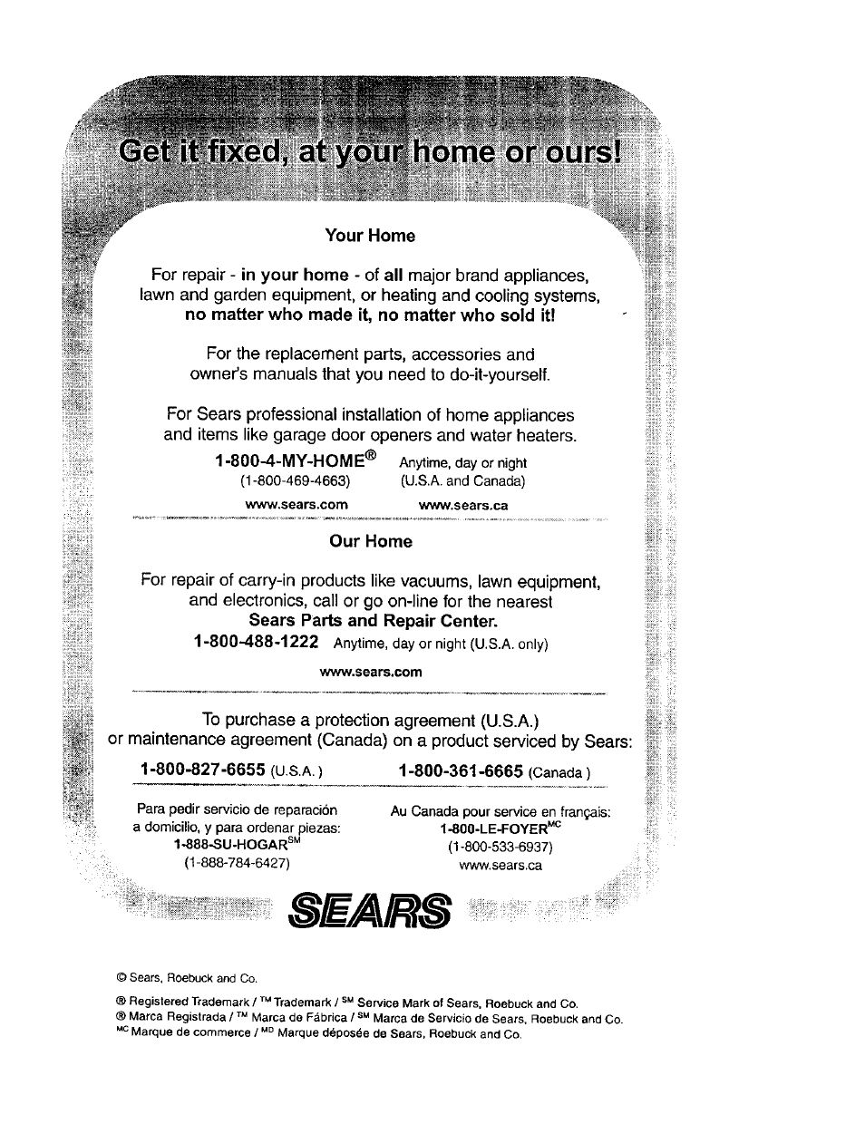 Home or oursi, Your home, Www.sears.com | Www.sears.ca, Our home, Mííímíím^^^^^^gilmi|«fciiíiíilí | Kenmore 116.23637C User Manual | Page 21 / 21