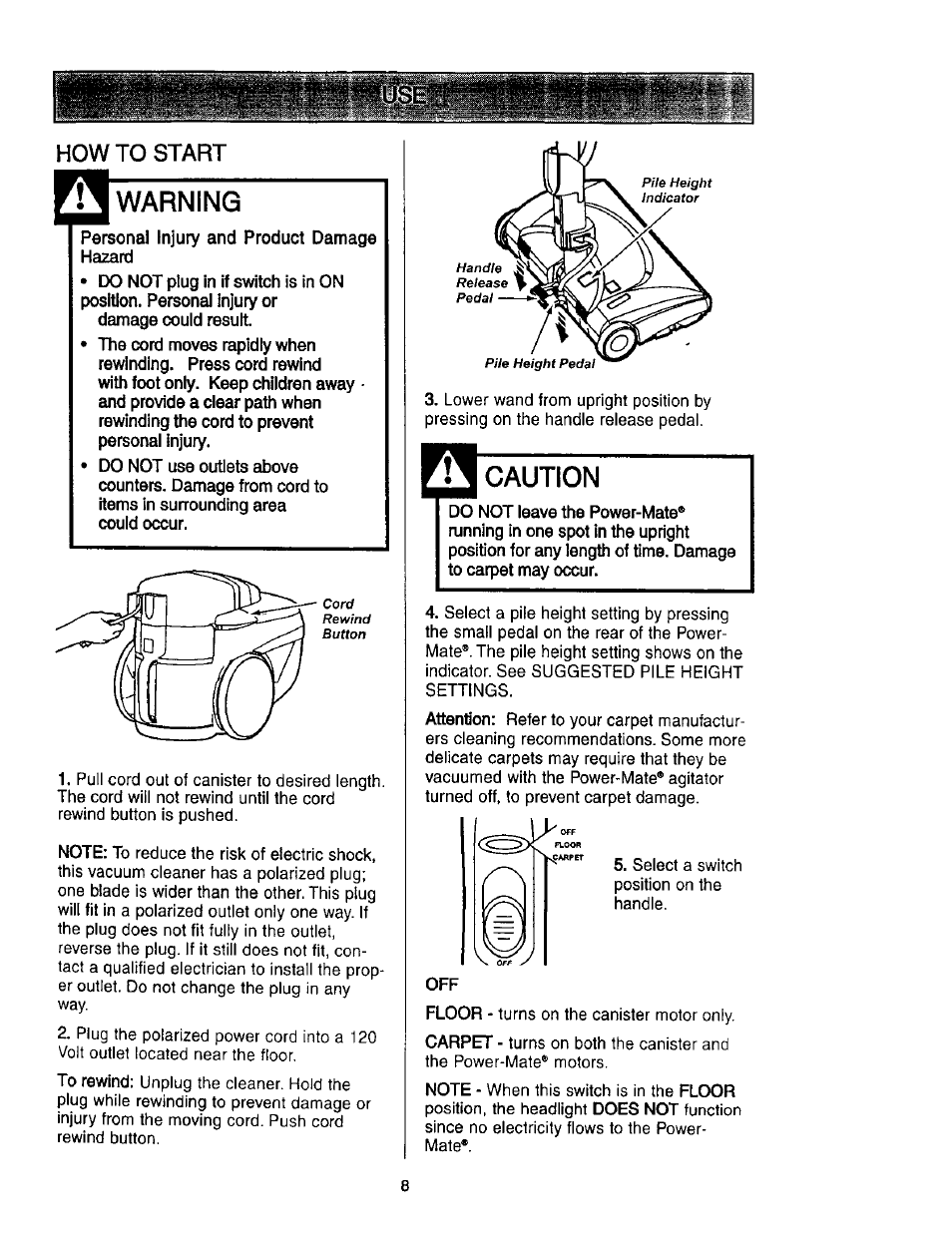 How to start, Warning, Caution | Kenmore 116.23637C User Manual | Page 8 / 21