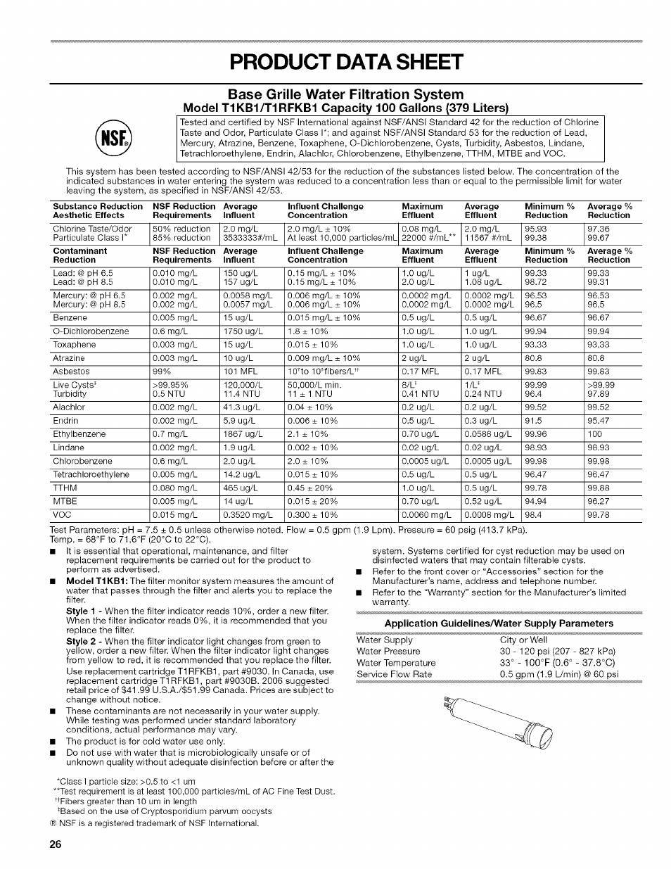 Product data sheet, Base grille water filtration system | Kenmore 2318589 User Manual | Page 26 / 84