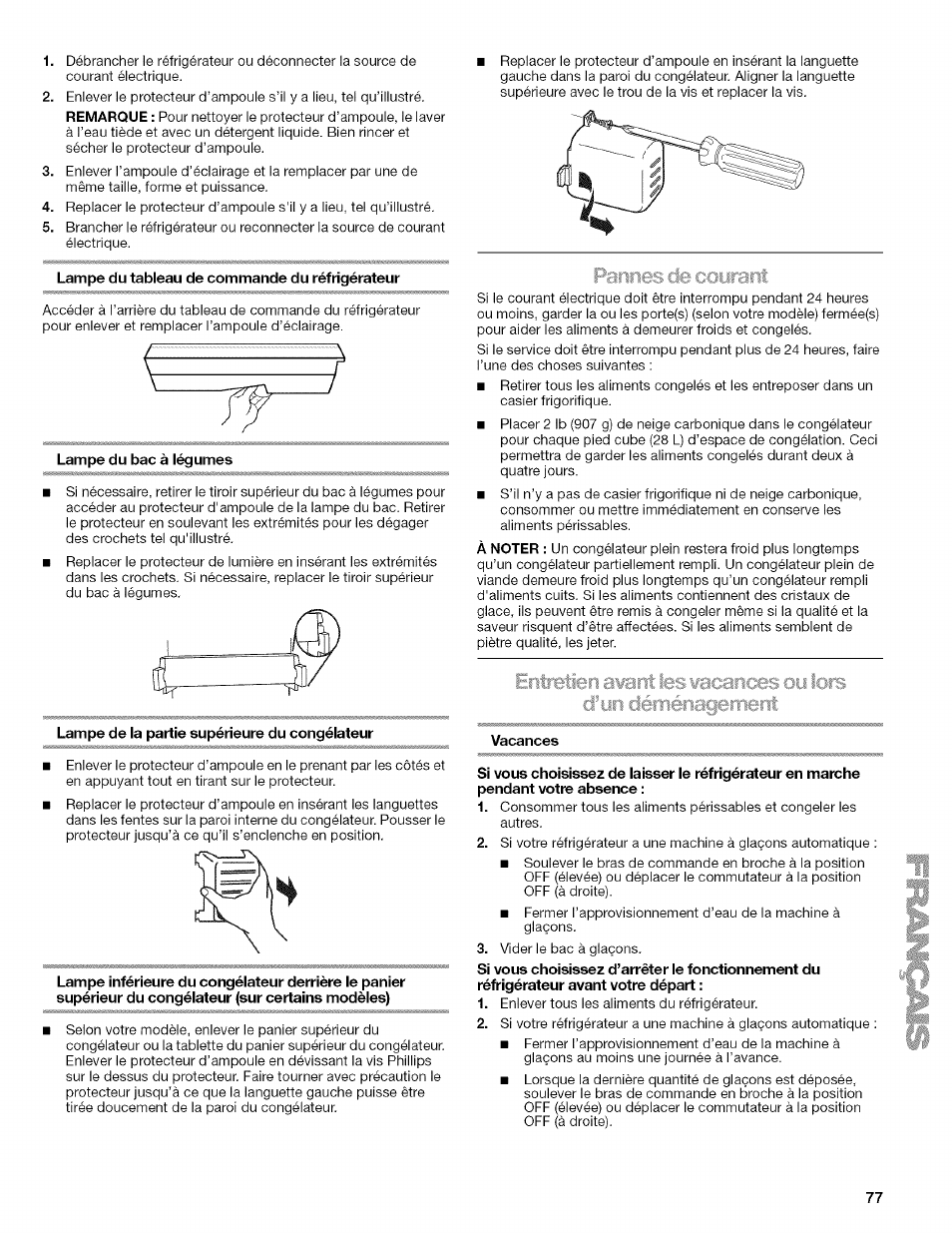 Vacances | Kenmore 2318589 User Manual | Page 77 / 84