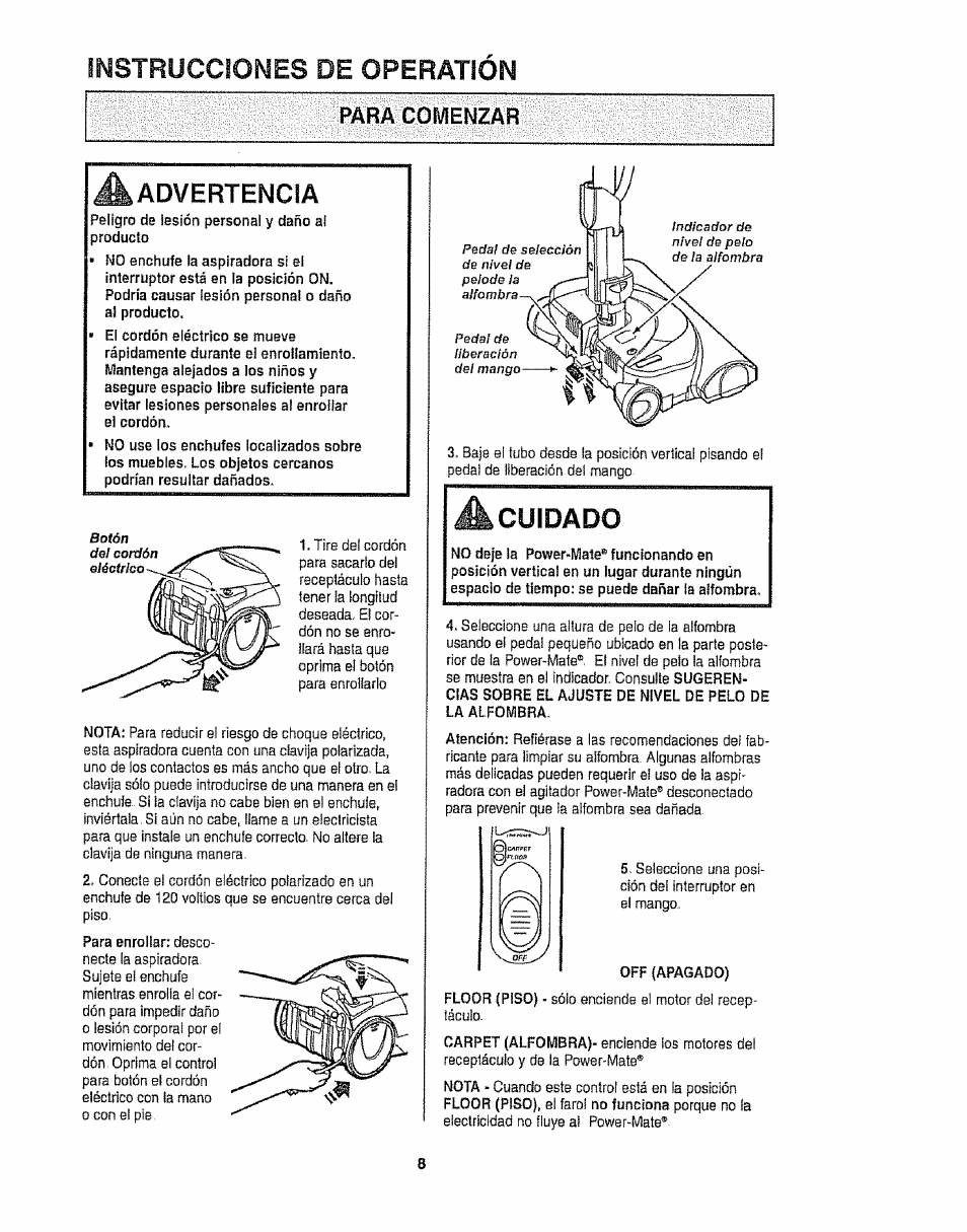 Instrucciones de operatión, Para comenzar, A advertencia | A cuidado, Instrucciones de operaíión, Advertencia, Cuidado | Kenmore 116.25812 User Manual | Page 30 / 44