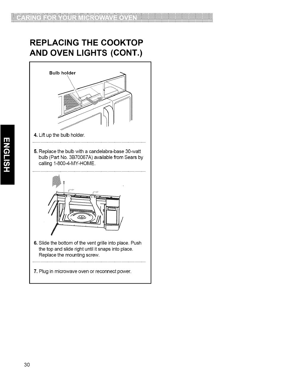 Replacing the cooktop and oven lights (cont.) | Kenmore 721.80042 User Manual | Page 30 / 35