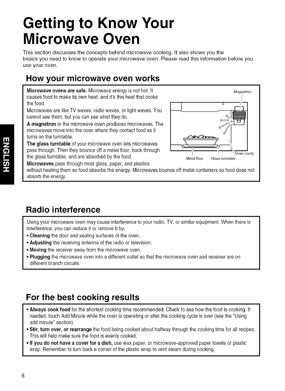 Getting to know your microwave oven, How your microwave oven works, Radio interference | For the best cooking results | Kenmore 721.80042 User Manual | Page 6 / 35