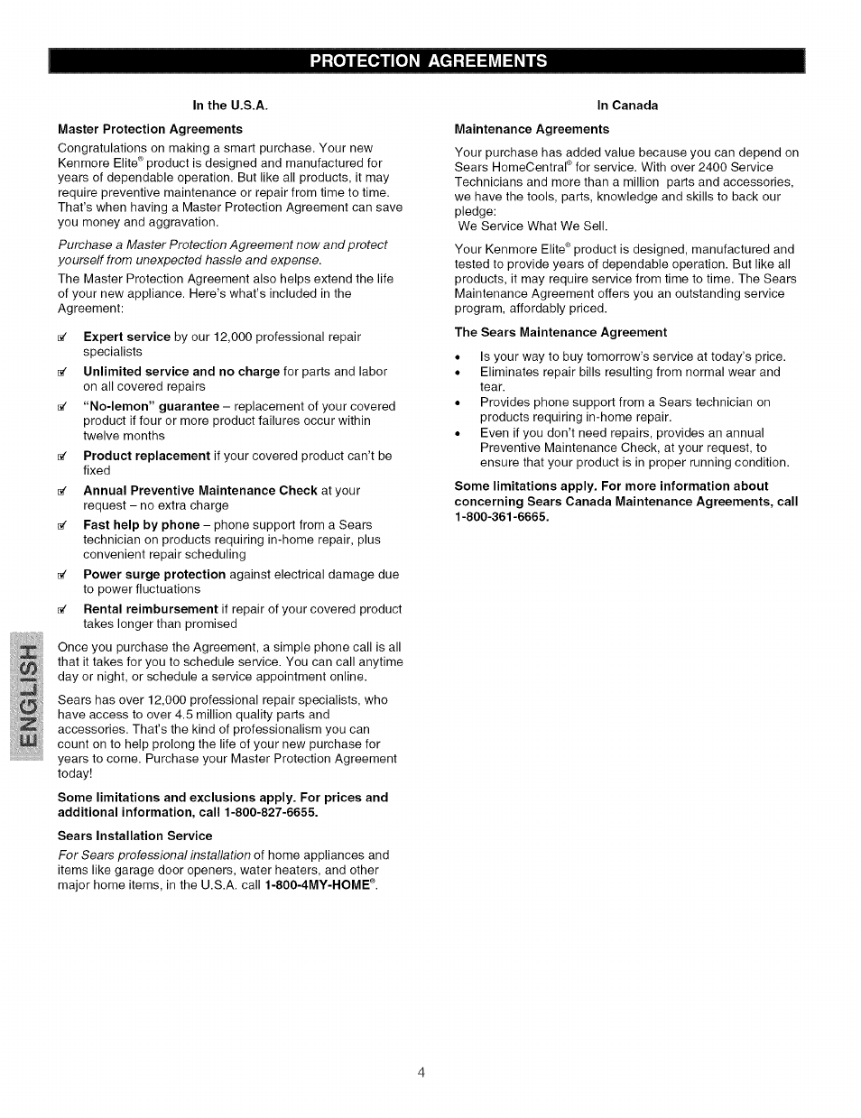 Protection agreements | Kenmore ELITE 44733 User Manual | Page 4 / 11