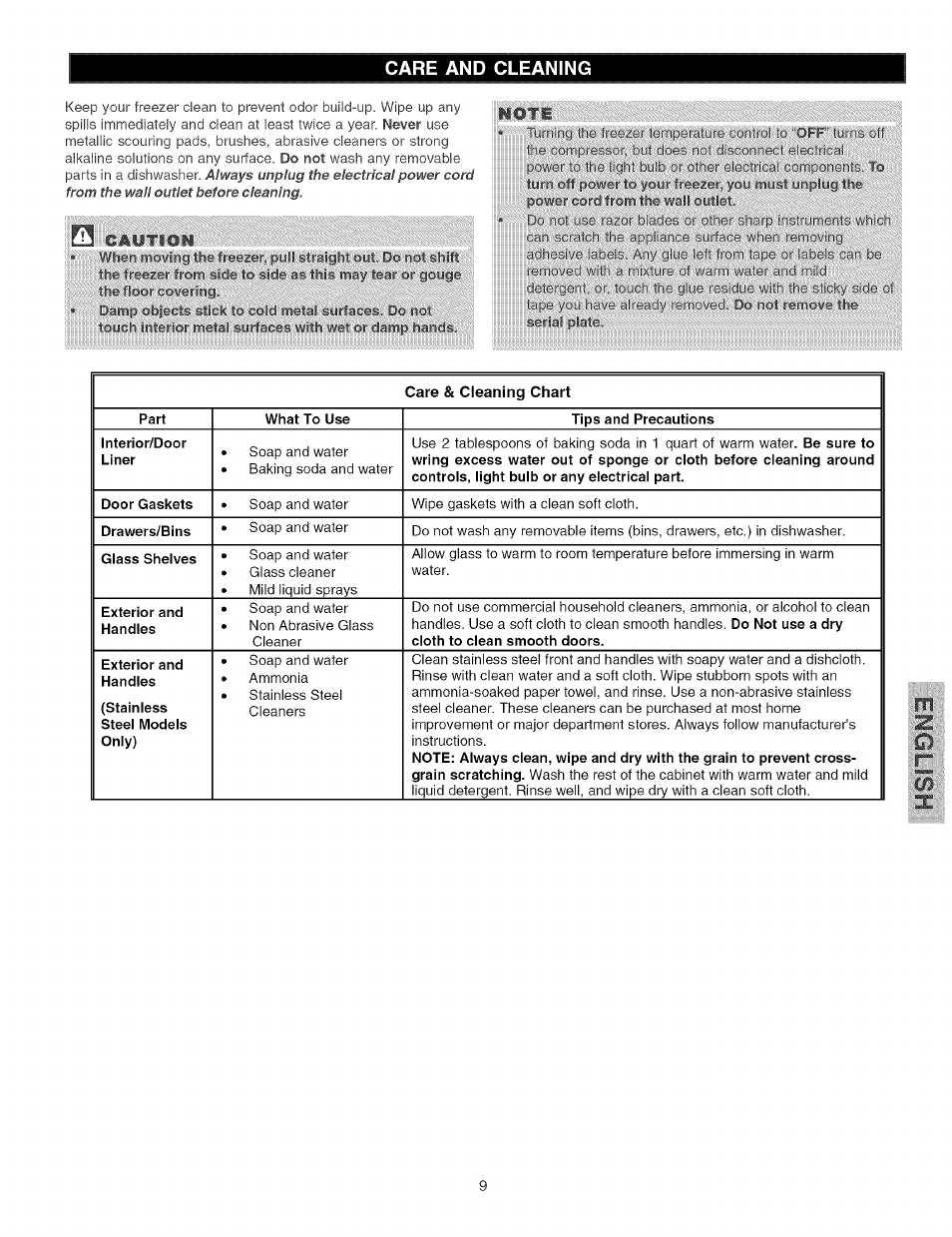Care and cleaning | Kenmore ELITE 44733 User Manual | Page 9 / 11