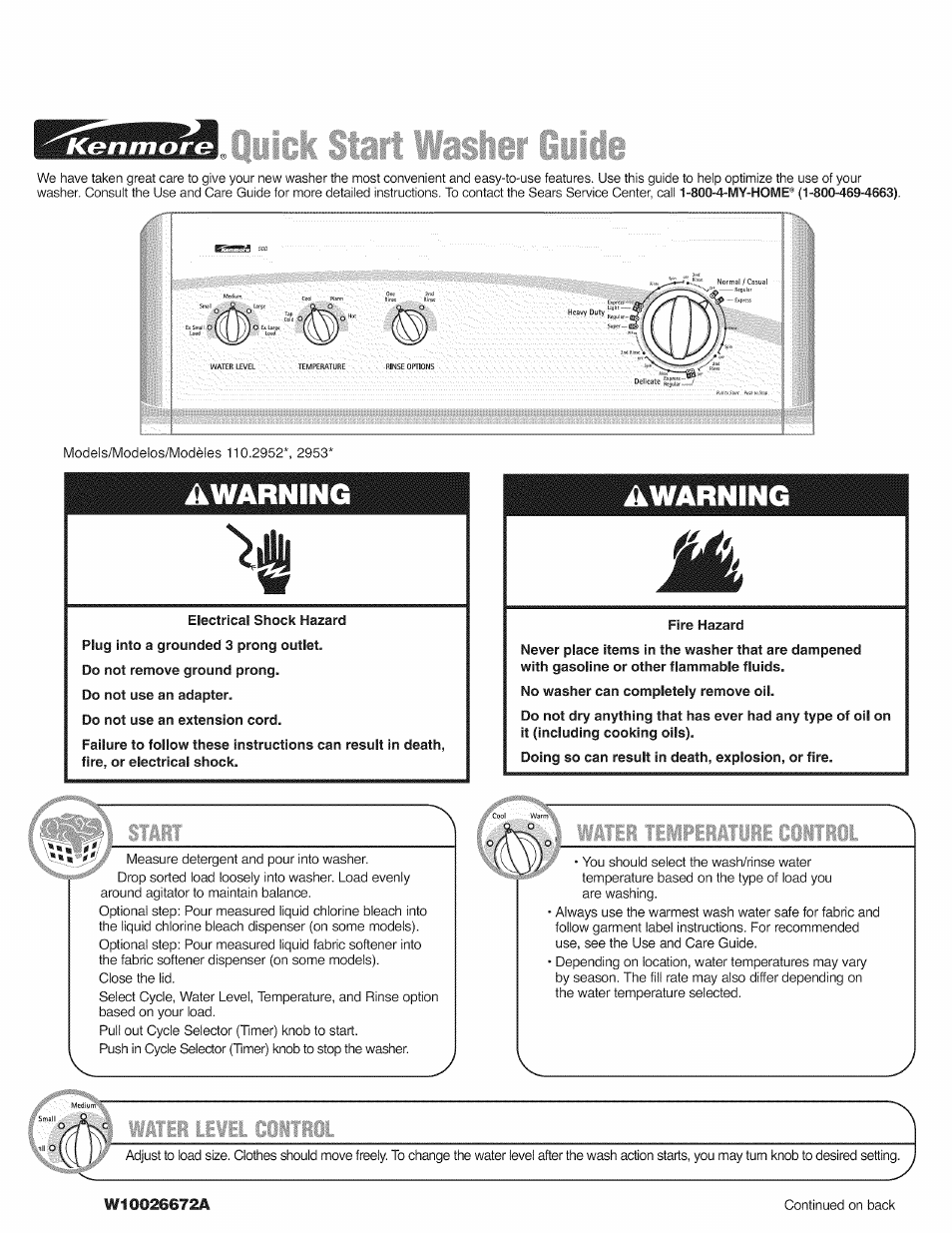 Kenmore 110.2953* User Manual | 6 pages