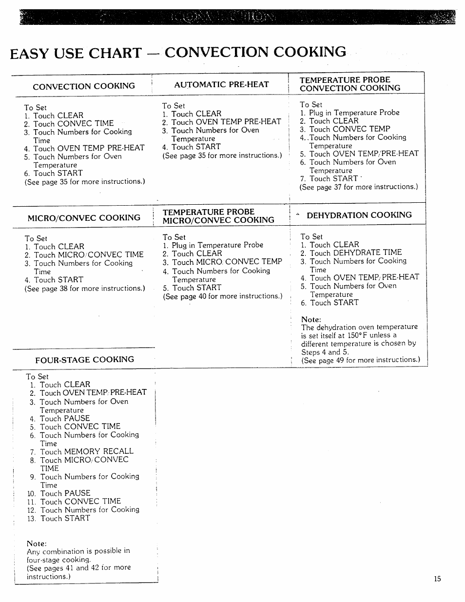 Easy use chart - convection cooking | Kenmore Microwave Oven User Manual | Page 15 / 60