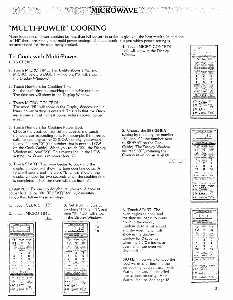 Multi-power” cooking, To cook with multi-power, Multi-power cooking | Kenmore Microwave Oven User Manual | Page 21 / 60