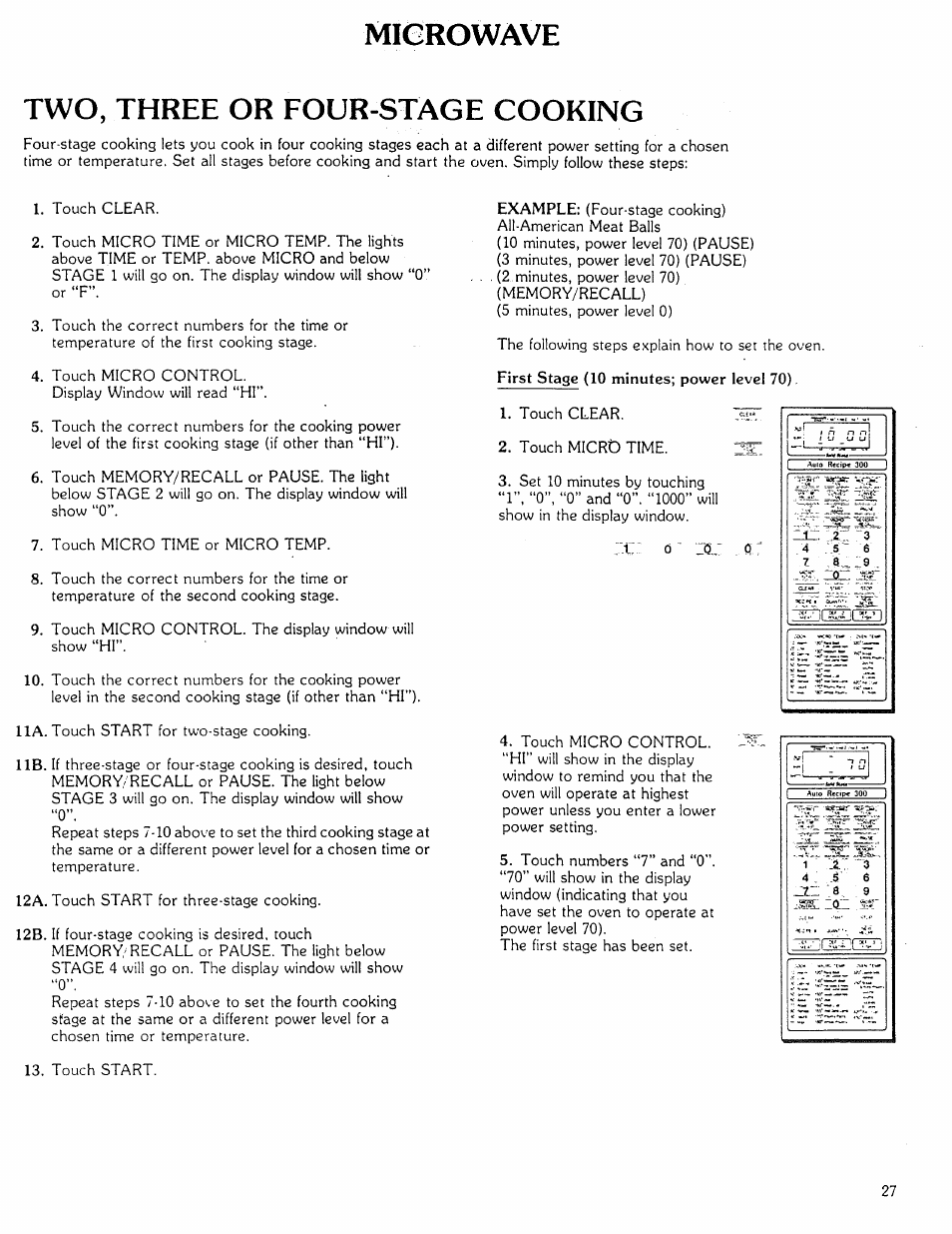 Two, three or four-stage cooking, Microwave two, three or four-stage cooking | Kenmore Microwave Oven User Manual | Page 27 / 60