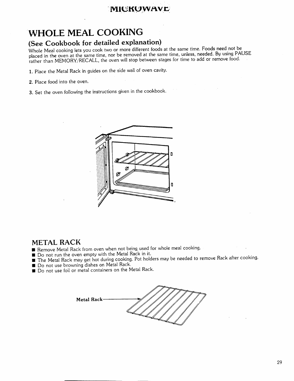 Whole meal cooking, See cookbook for detailed explanation), Metal rack | Mu5kuyv/\vn | Kenmore Microwave Oven User Manual | Page 29 / 60