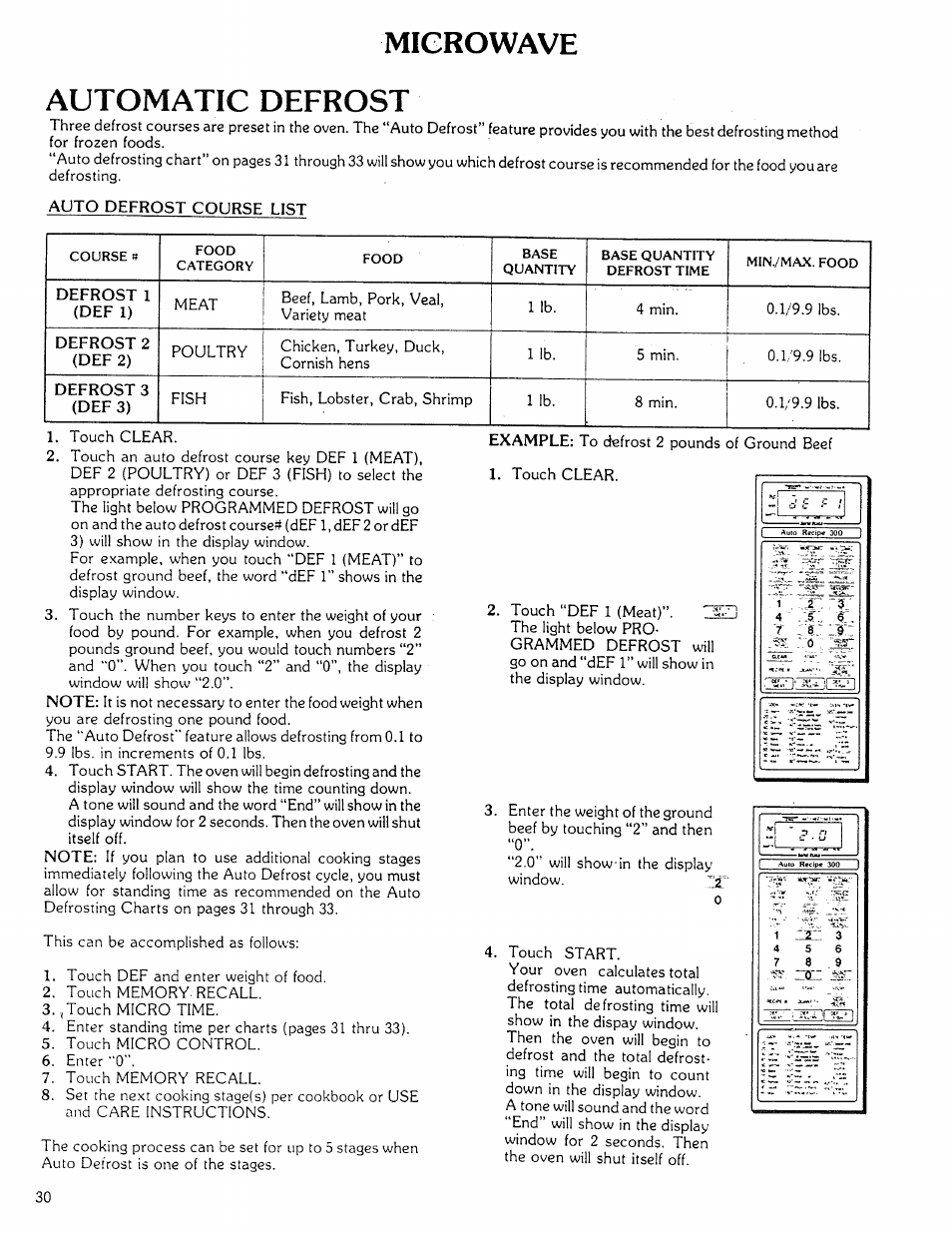 Microwave automatic defrost | Kenmore Microwave Oven User Manual | Page 30 / 60