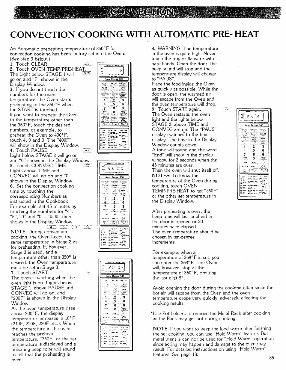 Convection cooking with automatic pre- heat, Convection cooking with automatic pre-heat | Kenmore Microwave Oven User Manual | Page 35 / 60