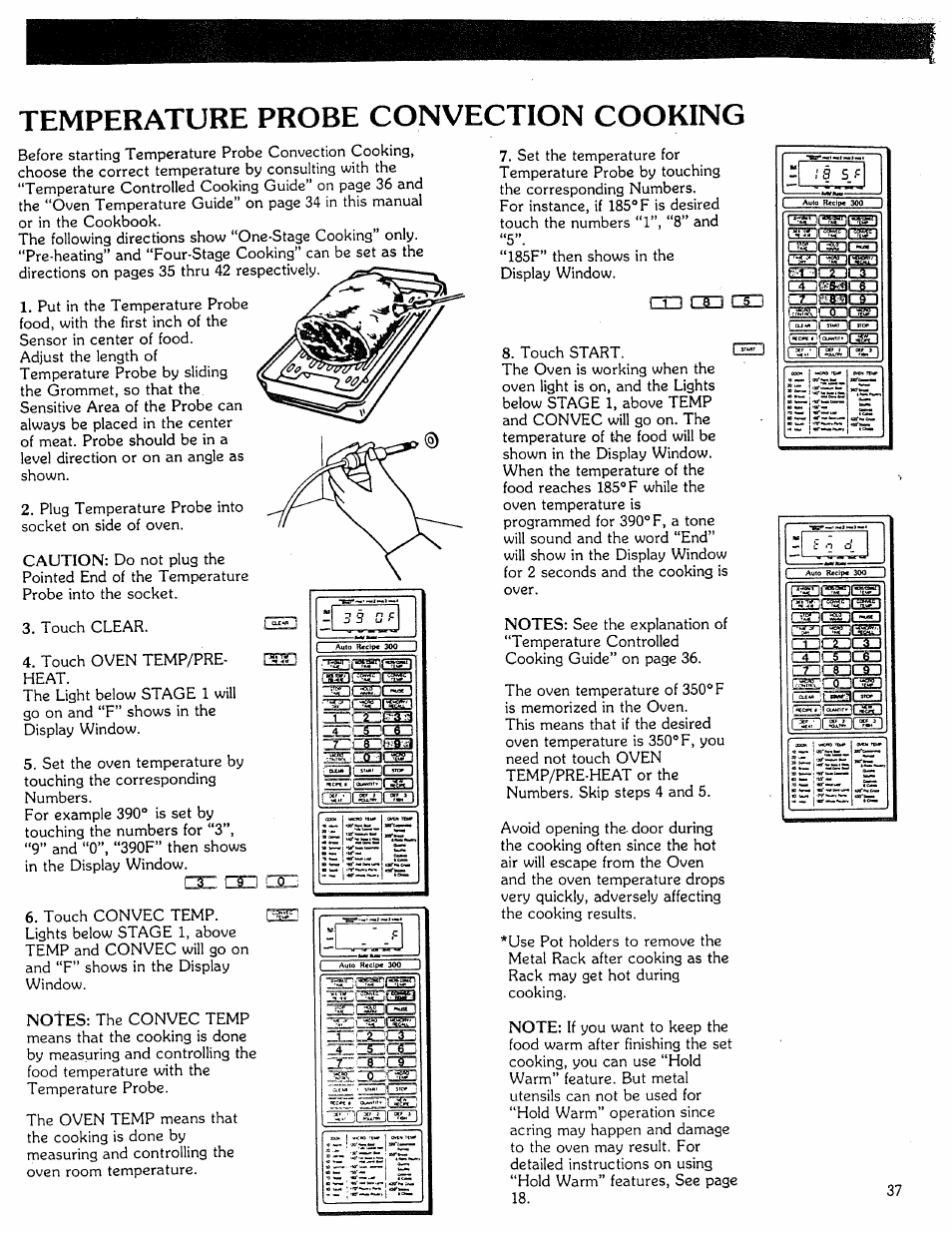 Temperature probe convection cooking | Kenmore Microwave Oven User Manual | Page 37 / 60