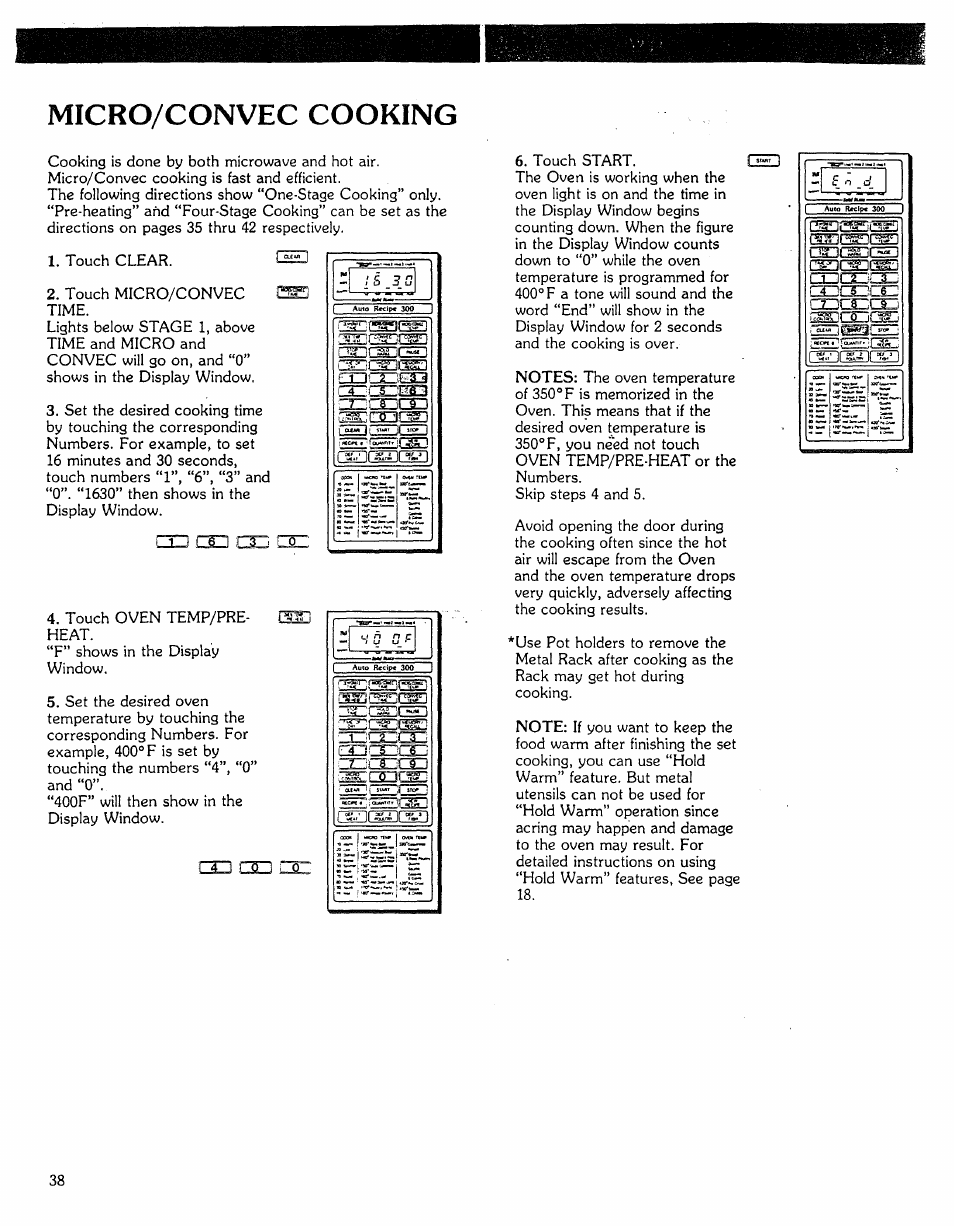 Micro/convec cooking | Kenmore Microwave Oven User Manual | Page 38 / 60