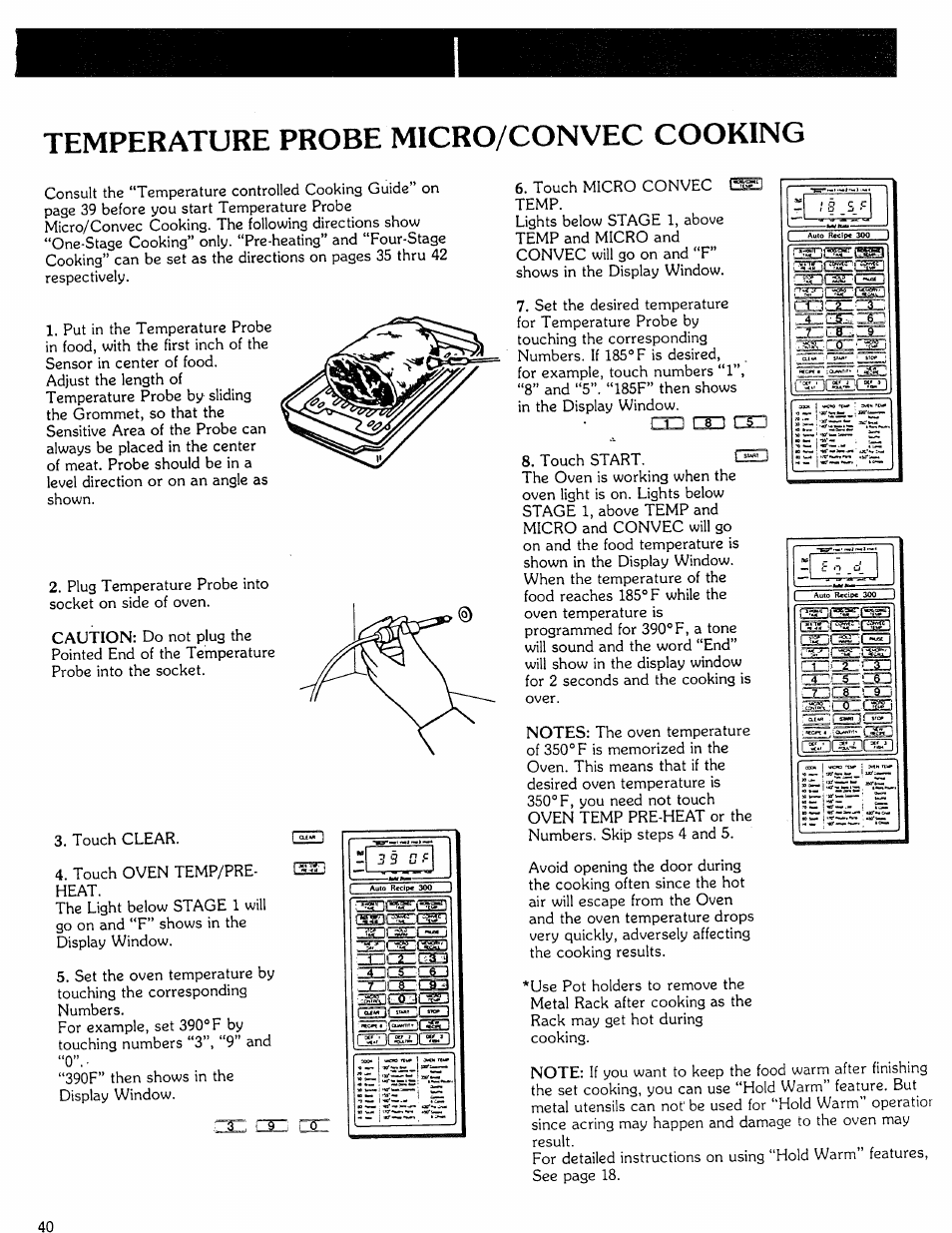 Temperature probe micro/convec cooking | Kenmore Microwave Oven User Manual | Page 40 / 60