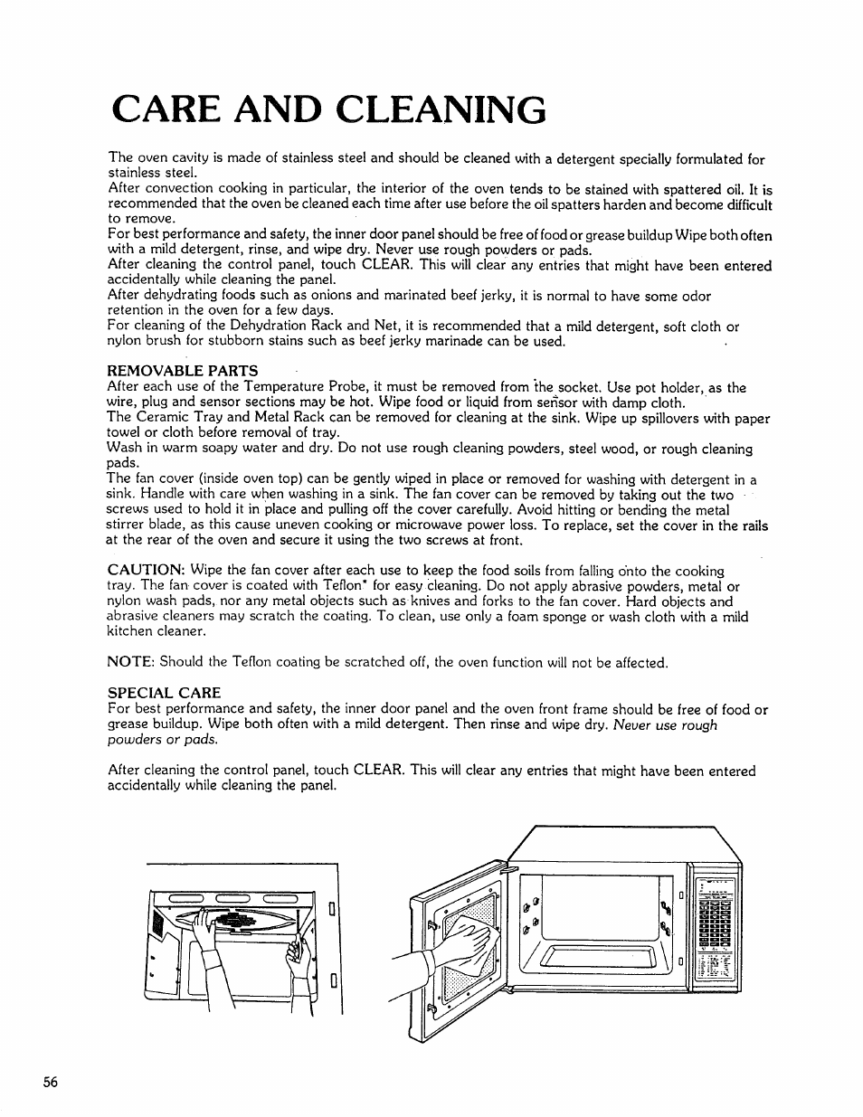 Care and cleaning | Kenmore Microwave Oven User Manual | Page 56 / 60