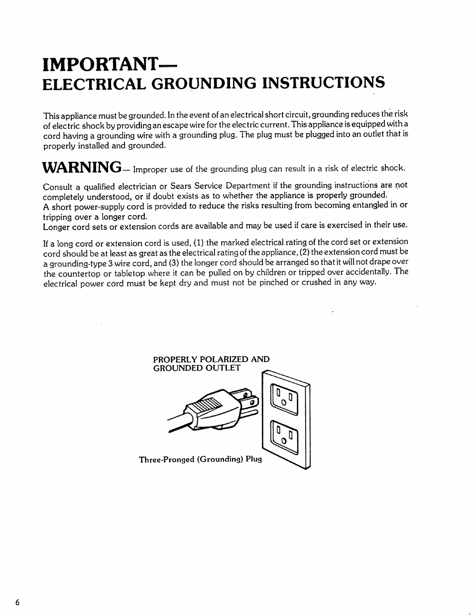 Important, Grounding instructions, Warning | Kenmore Microwave Oven User Manual | Page 6 / 60