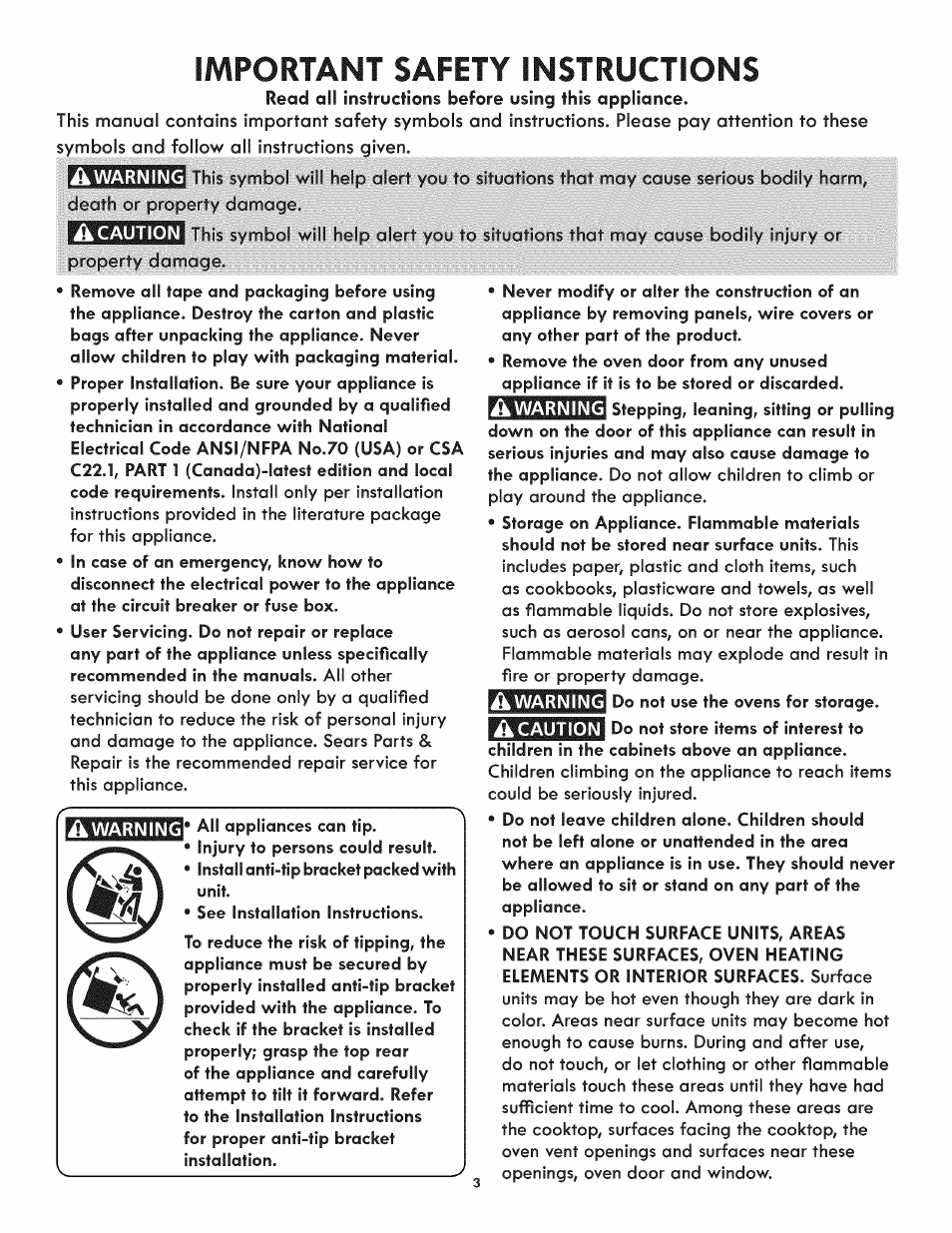 Important safety instructions | Kenmore ELITE 790.4107 User Manual | Page 3 / 40