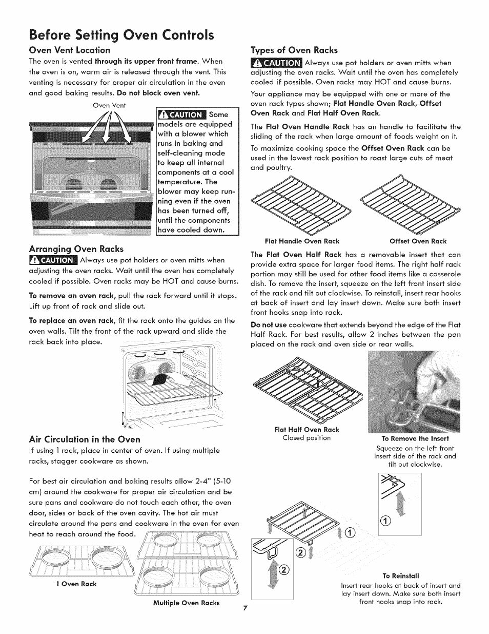 Oven vent location, Arranging oven racks, Air circulation in the oven | Types of oven racks, Before setting oven controls | Kenmore ELITE 790.4107 User Manual | Page 7 / 40