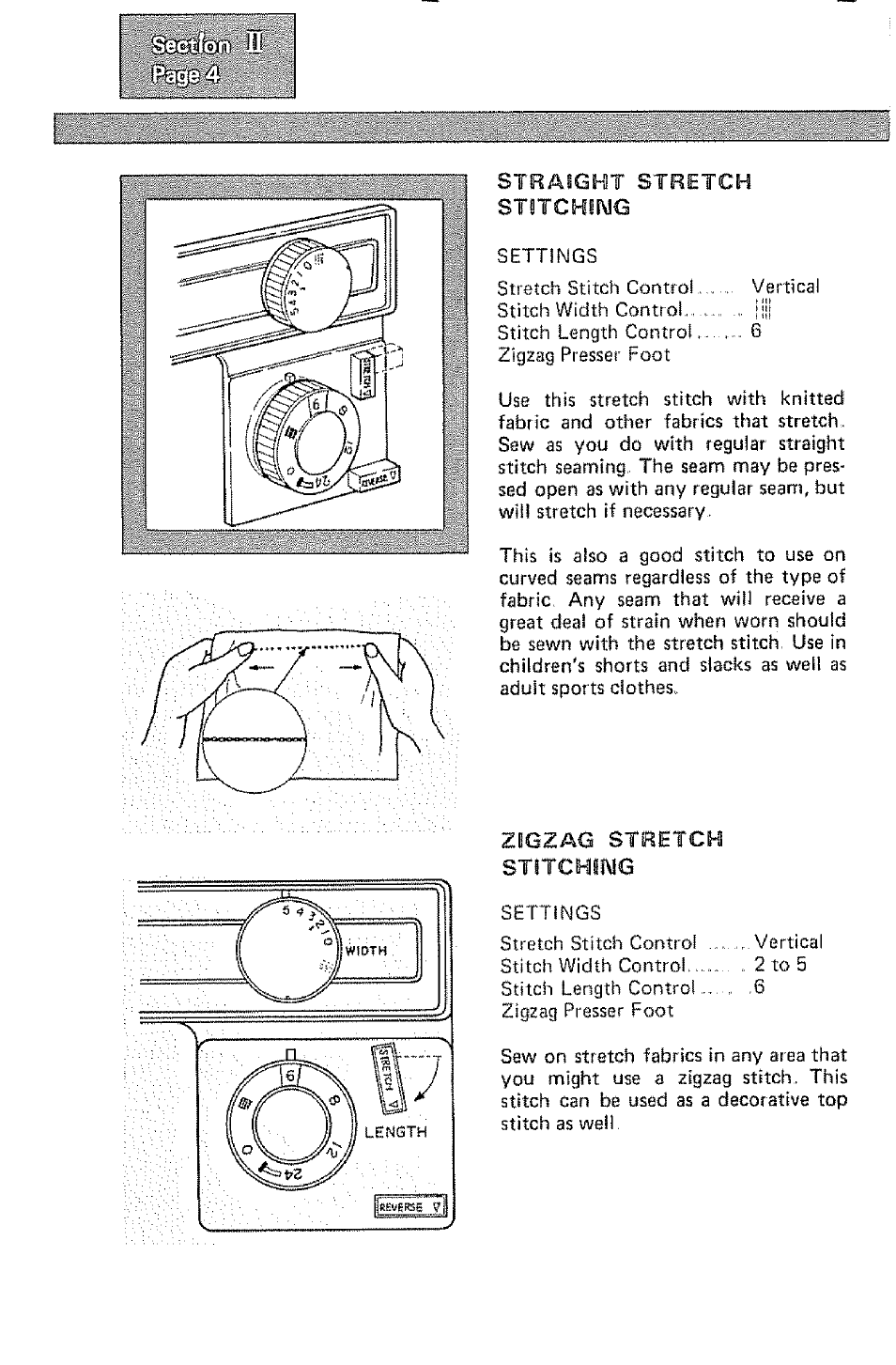 Straight stretch stitchiwg, Zigzag stretch stitching | Kenmore 1232 User Manual | Page 26 / 44