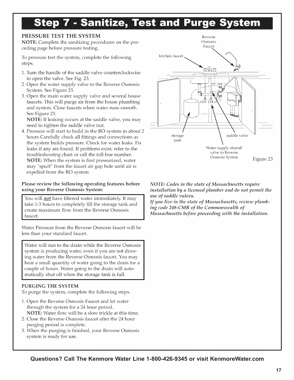 Step 7, Step 7 - ze, test and purge system | Kenmore 625.38156 User Manual | Page 17 / 28