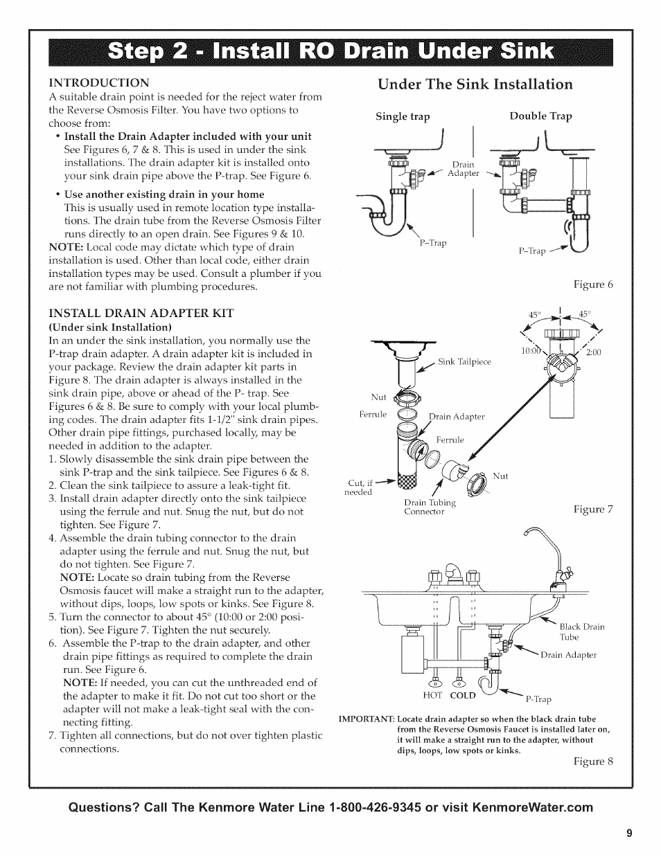 Introduction, Install drain adapter kit, Step 2 - install ro under sink | Under the sink installation | Kenmore 625.38156 User Manual | Page 9 / 28