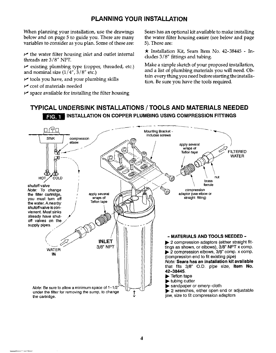 Planning your installation, Materials and tools needed, Tools you have, and your plumbing skills | Cost of materials needed, Nearby | Kenmore 625.3845 User Manual | Page 4 / 12