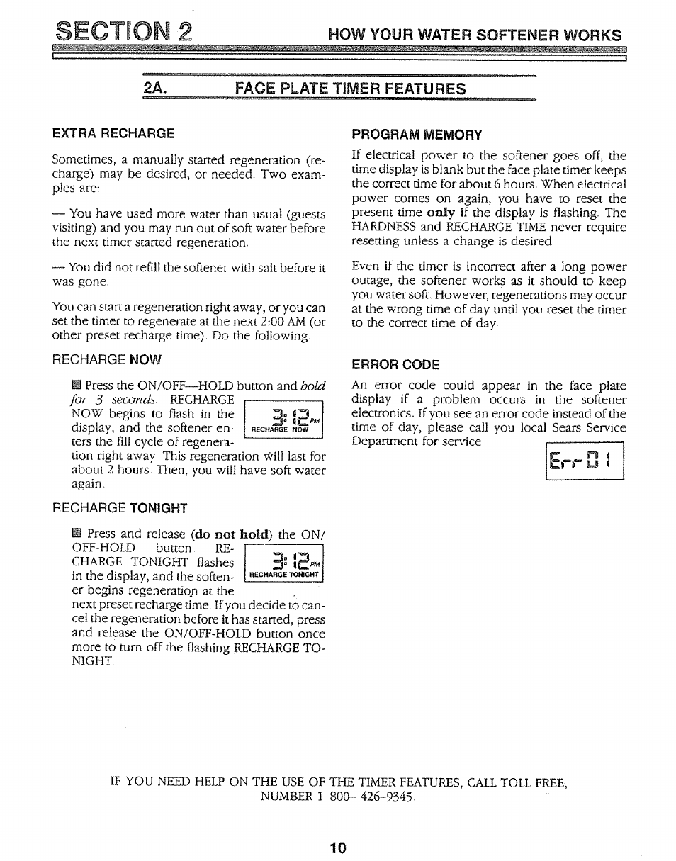 Extra recharge, Program memory, Error code | Kenmore 625.34847 User Manual | Page 10 / 32