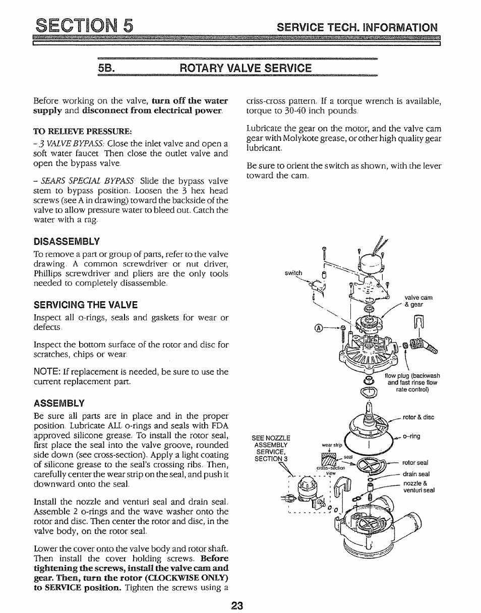 Disassembly, Servicing the valve, Assembly | 5b. rotary valve service | Kenmore 625.34847 User Manual | Page 23 / 32