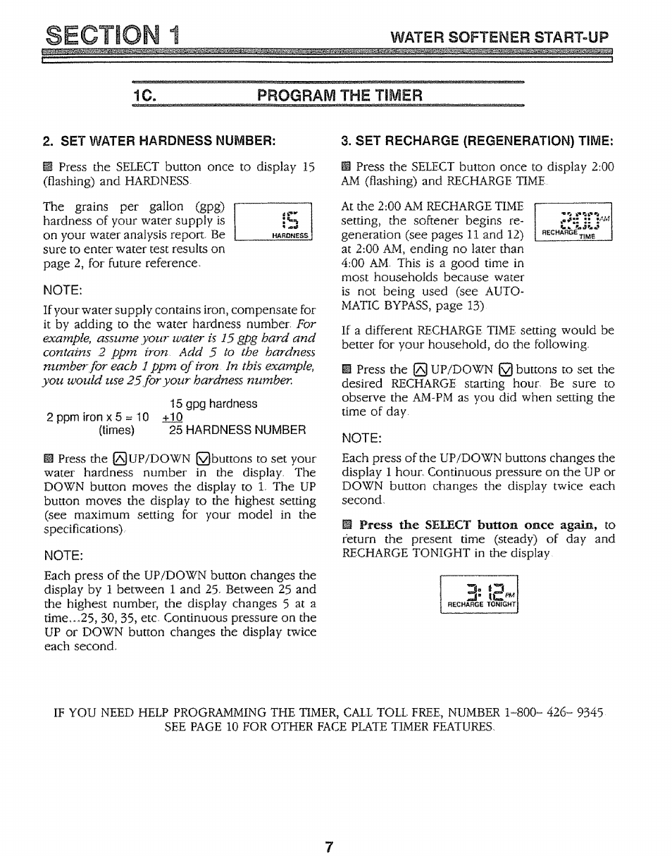 Program the timer, Set water hardness number, Note | Set recharge (regeneration) time | Kenmore 625.34847 User Manual | Page 7 / 32