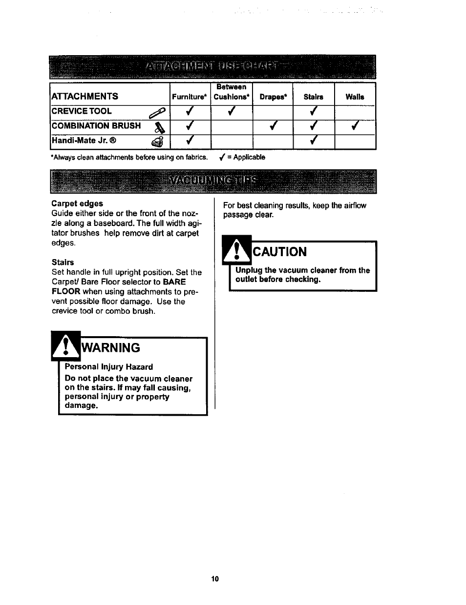 Warning, Caution | Kenmore ASPIRADORA 116.34728 User Manual | Page 10 / 44